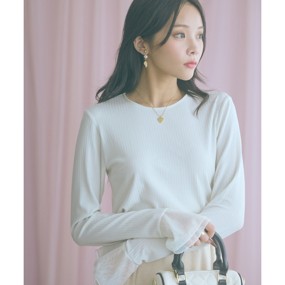 袖口オーガンジー使いデザイントップス 大きいサイズ marun1