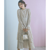 楊柳フラワープリントプリーツ重ねワンピース 大きいサイズ marun