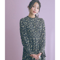 楊柳フラワープリントプリーツ重ねワンピース 大きいサイズ　 marun