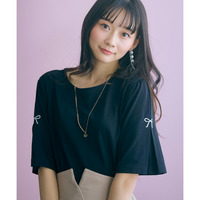 袖タックリボン刺しゅうTシャツ 大きいサイズ　 marun