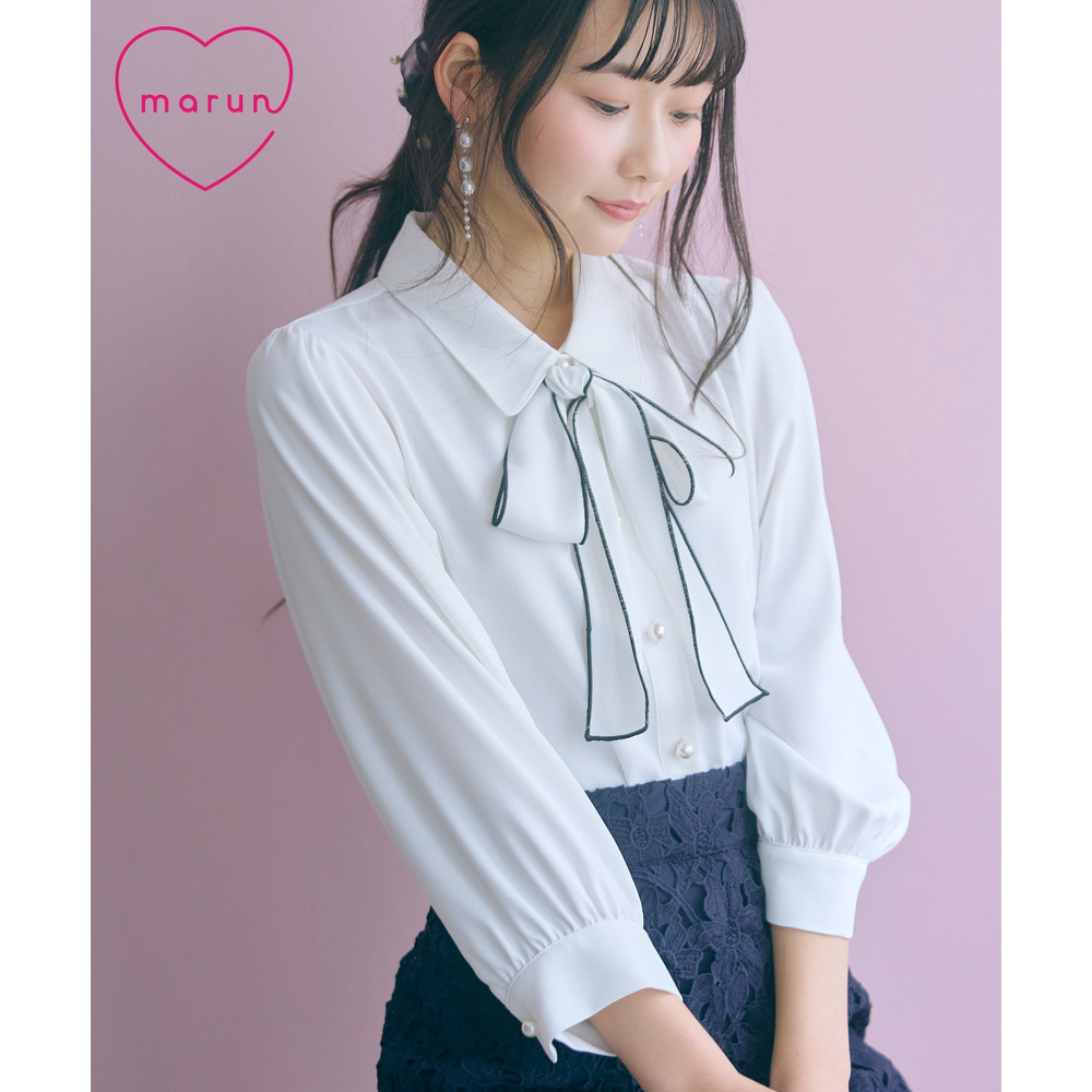 配色リボン使いブラウス 大きいサイズ　 marun