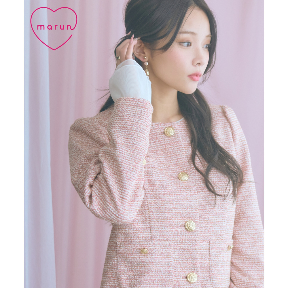 ツイード調ノーカラージャケット　大きいサイズ　marun