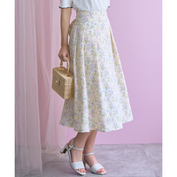 リボン使いフラワープリントフレアスカート 大きいサイズ　 marun