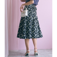 リボン使いフラワープリントフレアスカート 大きいサイズ　 marun