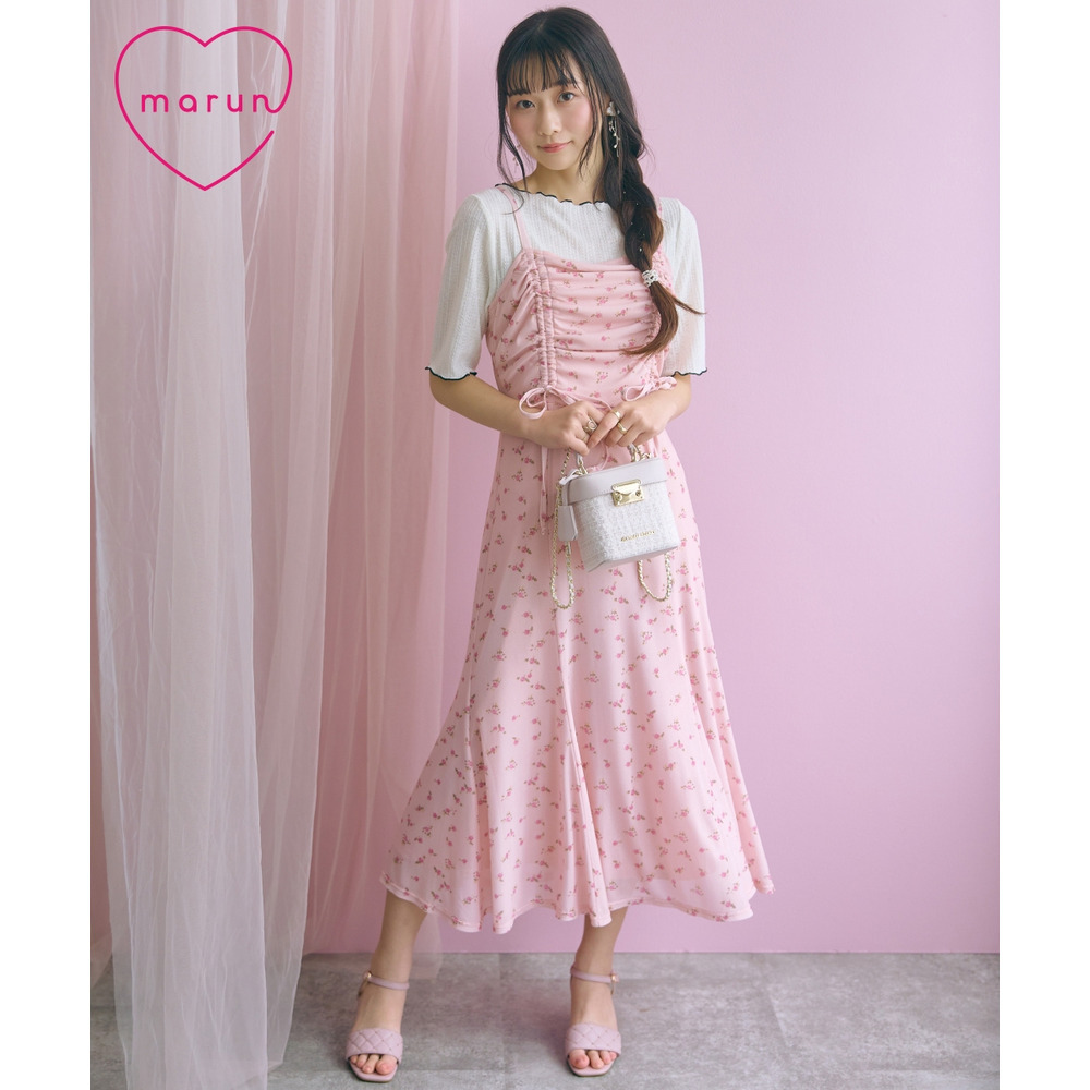 フラワープリントドロストキャミワンピース 大きいサイズ　 marun