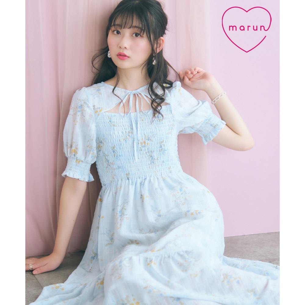 ボレロ風フラワープリントワンピース　大きいサイズ　marun