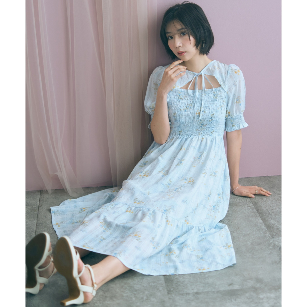 ボレロ風フラワープリントワンピース 大きいサイズ marun24