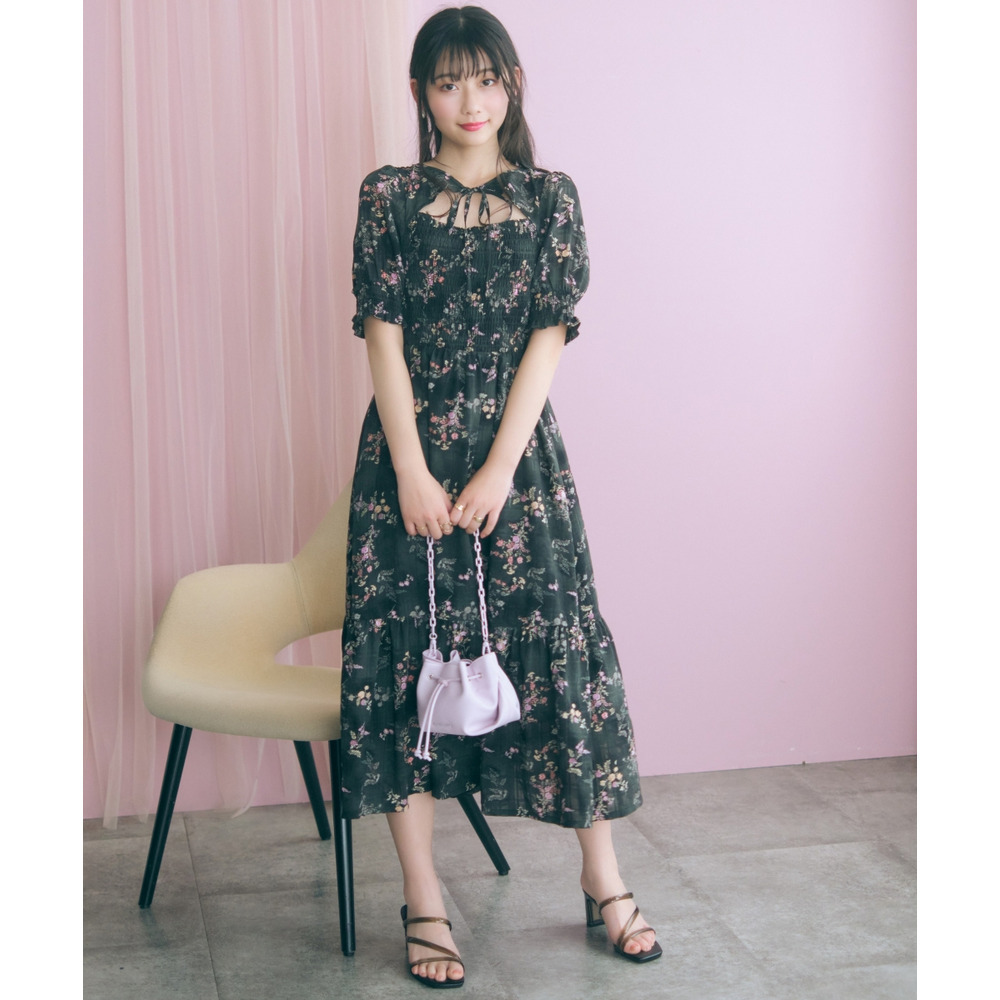 ボレロ風フラワープリントワンピース 大きいサイズ marun25