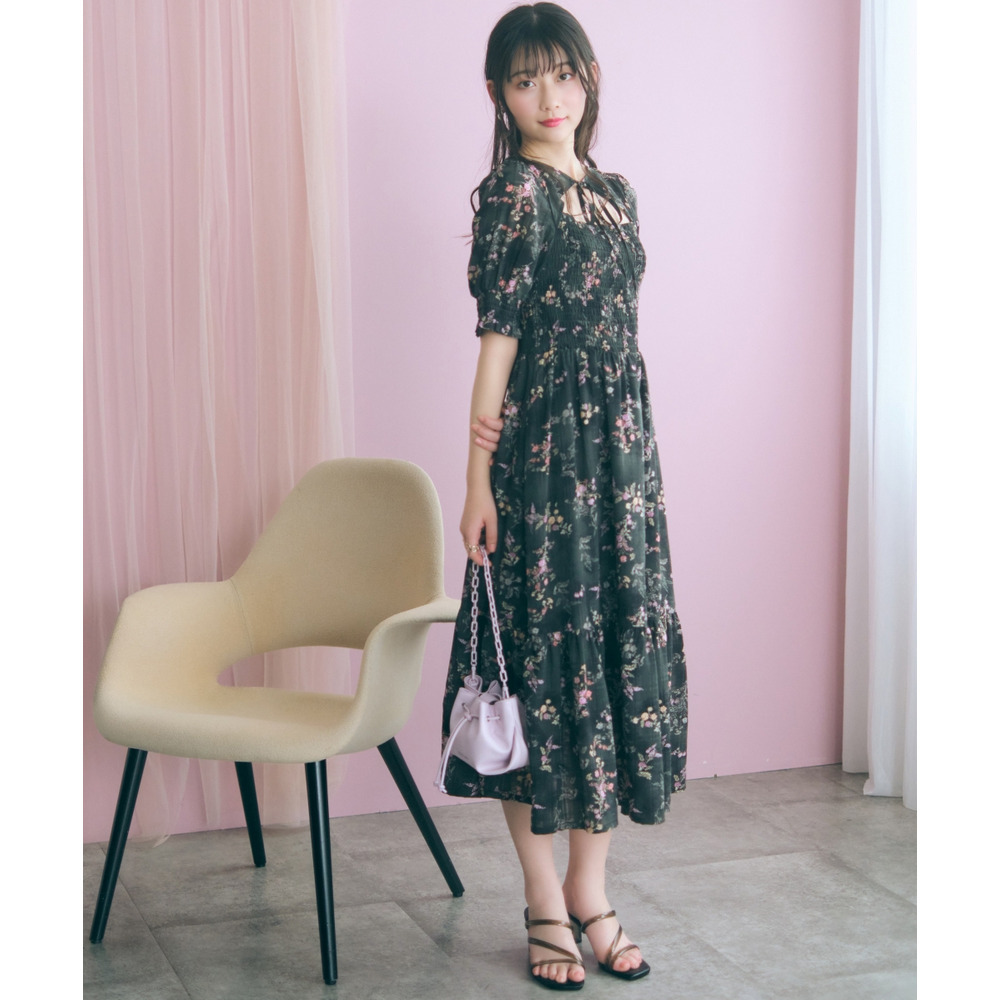 ボレロ風フラワープリントワンピース 大きいサイズ marun26