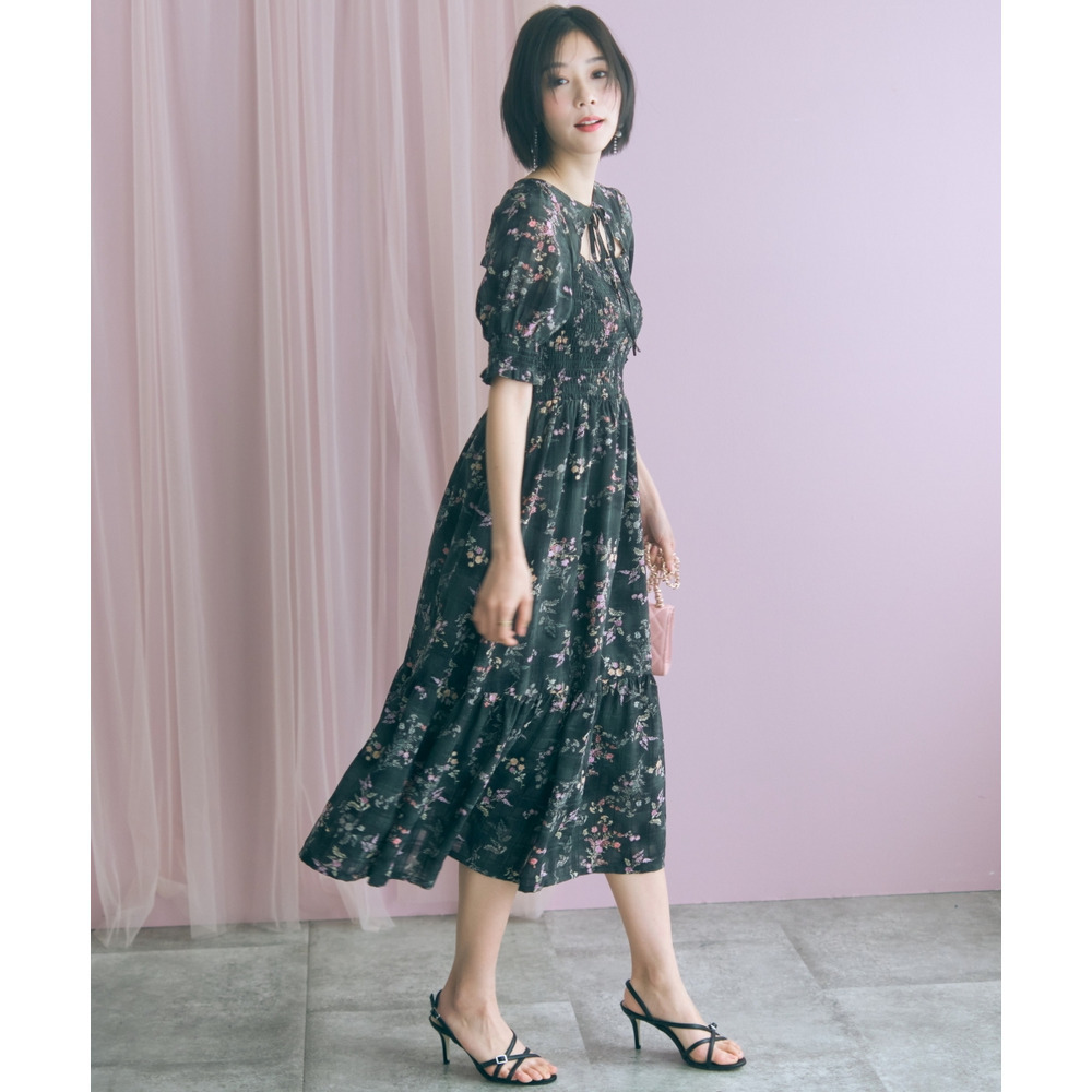 ボレロ風フラワープリントワンピース 大きいサイズ marun28