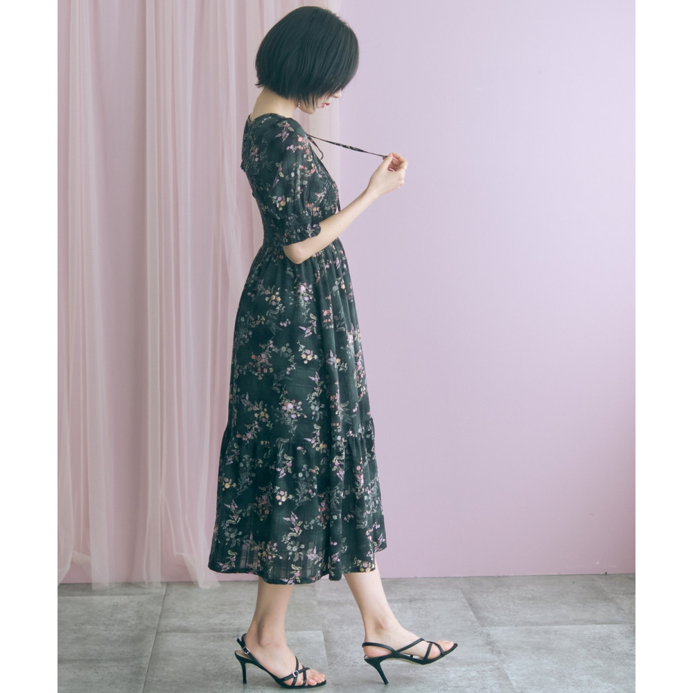 ボレロ風フラワープリントワンピース 大きいサイズ marun29