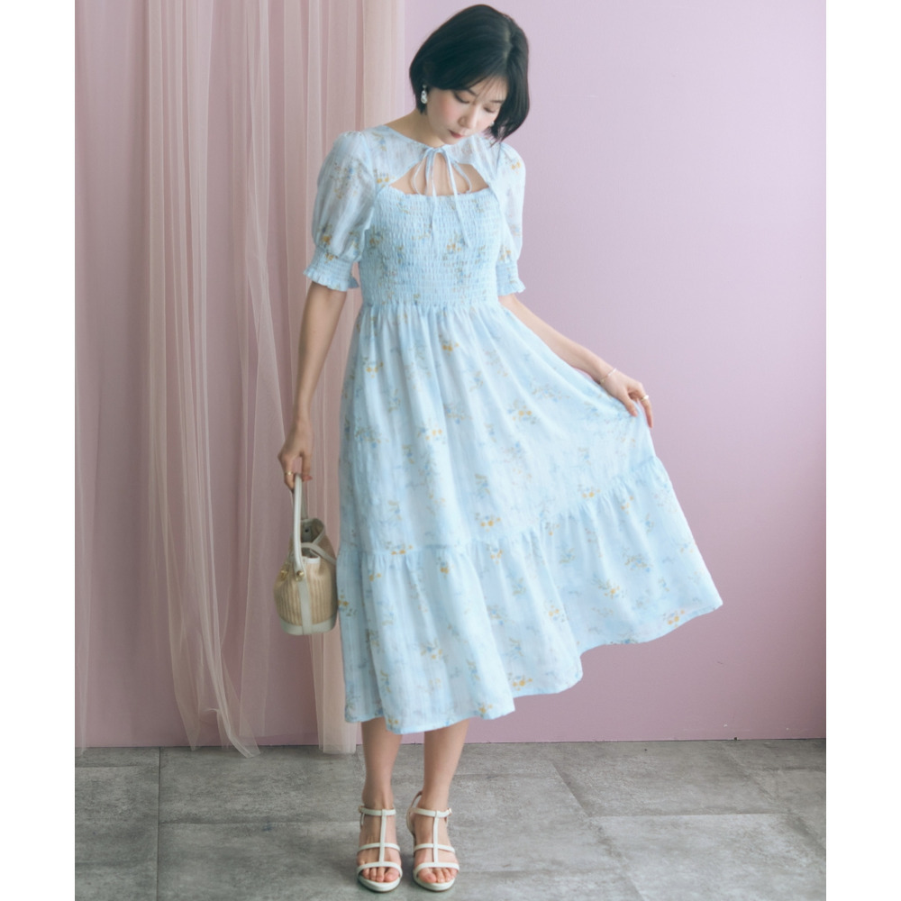 ボレロ風フラワープリントワンピース 大きいサイズ marun5