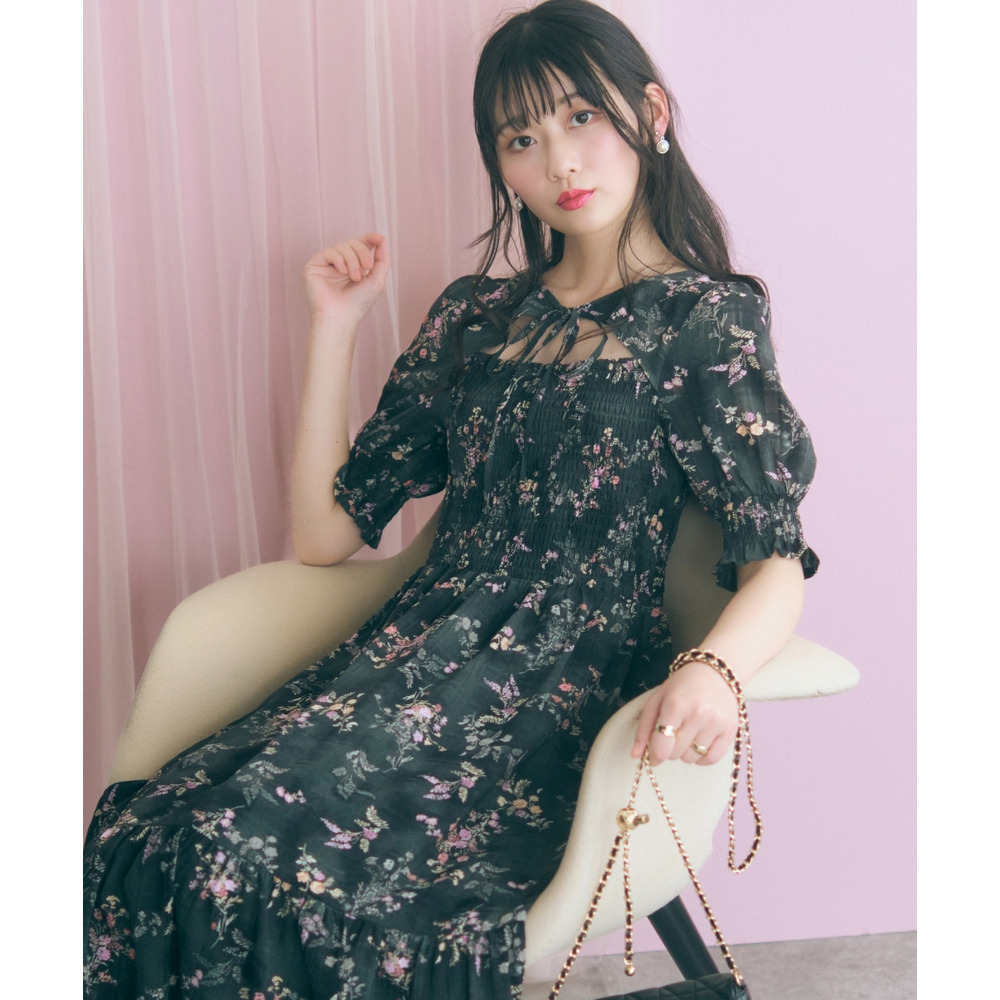 ボレロ風フラワープリントワンピース 大きいサイズ marun1