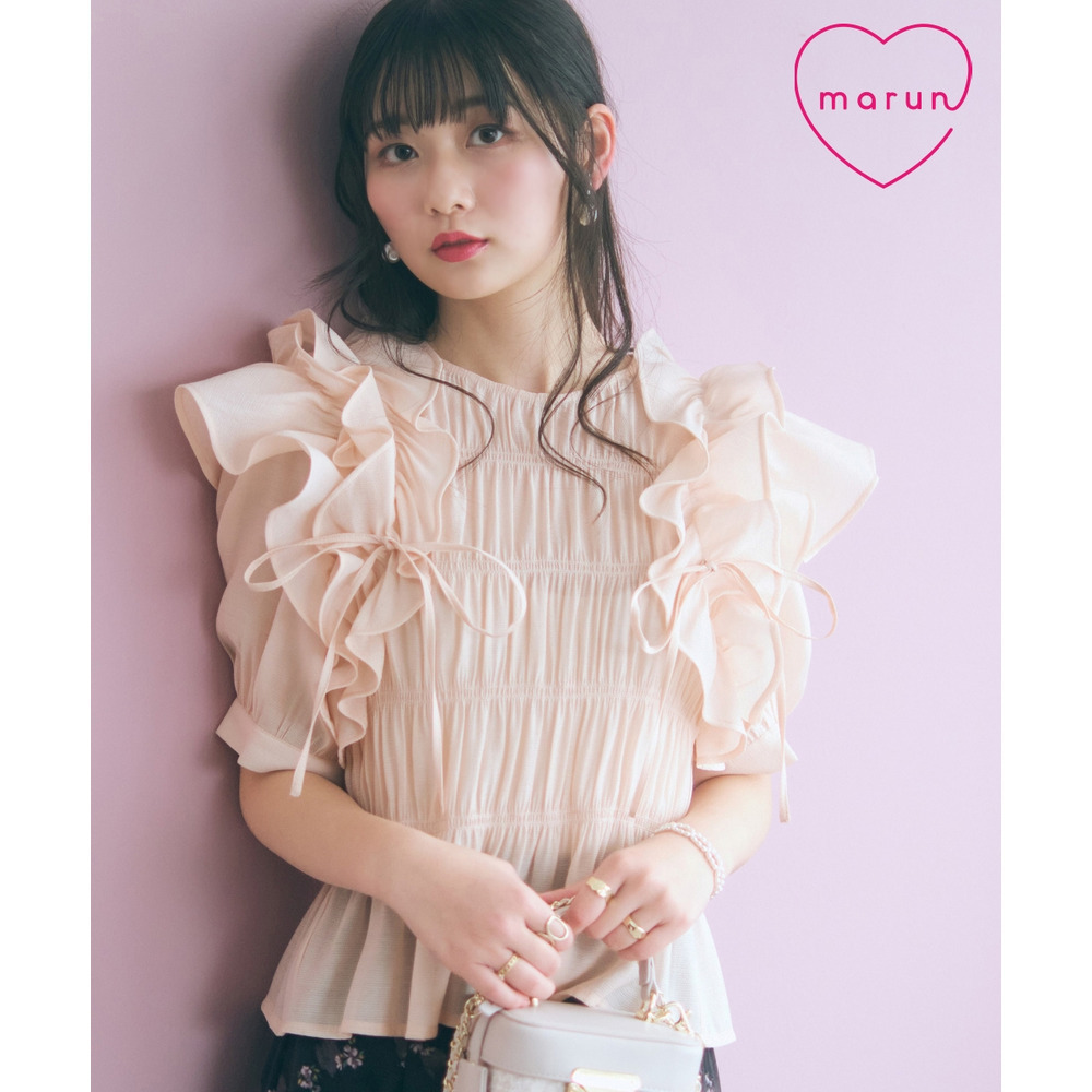 ギャザーフリルトップス 大きいサイズ marun1
