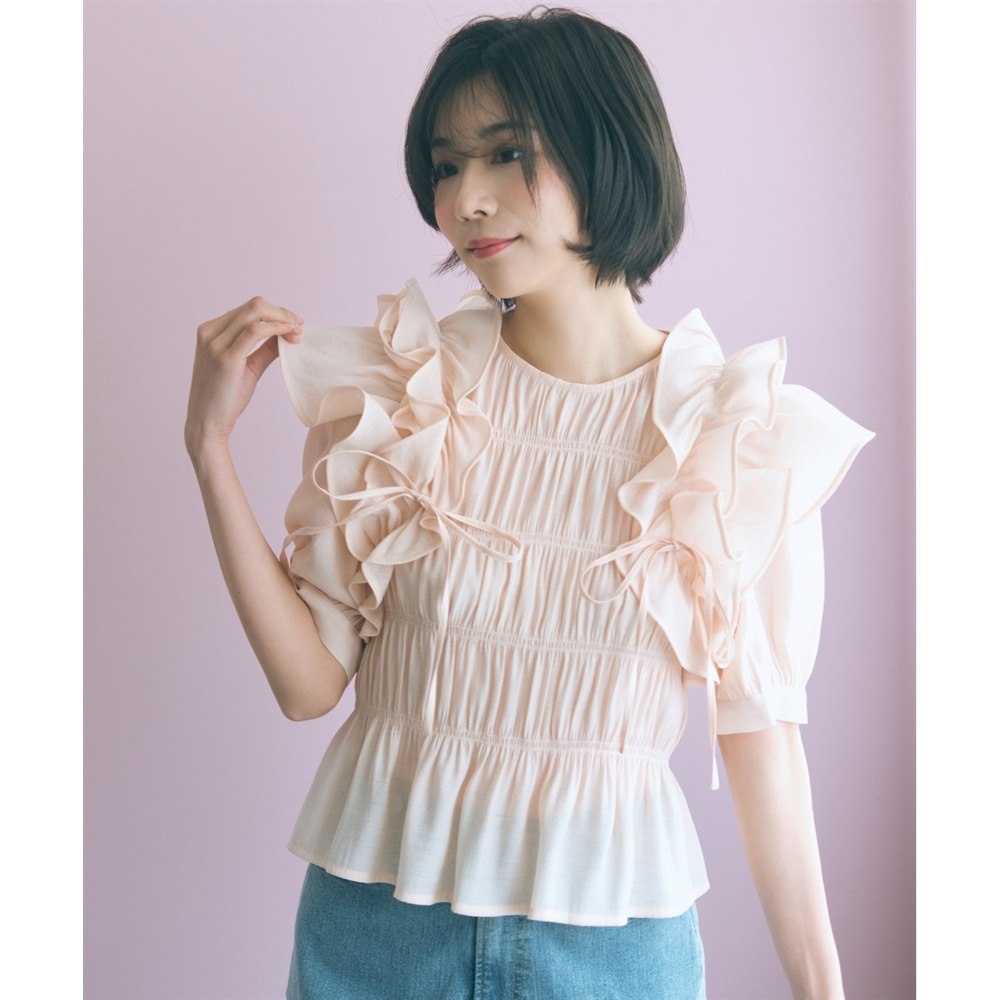 ギャザーフリルトップス 大きいサイズ marun22