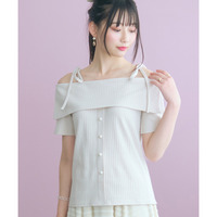 肩リボンオフショルダーテレコリブカットソー　大きいサイズ　marun