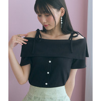 肩リボンオフショルダーテレコリブカットソー　大きいサイズ　marun