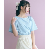 パール調パーツ付ロゴ刺しゅうTシャツ 大きいサイズ　marun