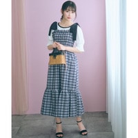 チェック柄ショルダーリボンワンピース 大きいサイズ　marun