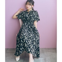 リボン付花柄フリルワンピース　大きいサイズ　marun