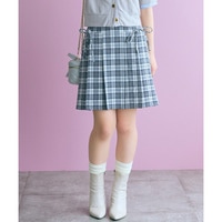 チェック柄プリーツショート丈スカート(ベルト付)　大きいサイズ　marun