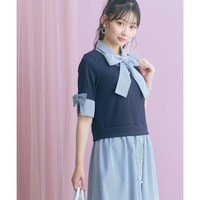 ストライプシャツドッキングワンピース(リボンタイ付) 　大きいサイズ　marun