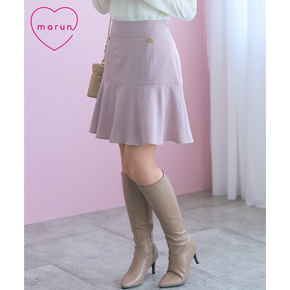 チェック柄ショート丈フレアスカート 大きいサイズ marun1