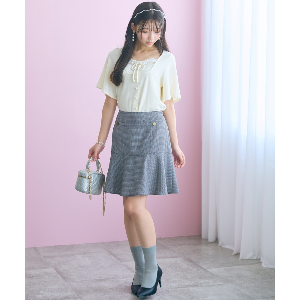 チェック柄ショート丈フレアスカート 大きいサイズ marun11