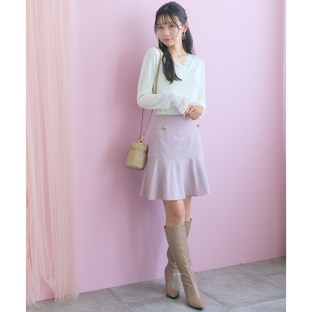 チェック柄ショート丈フレアスカート 大きいサイズ marun2
