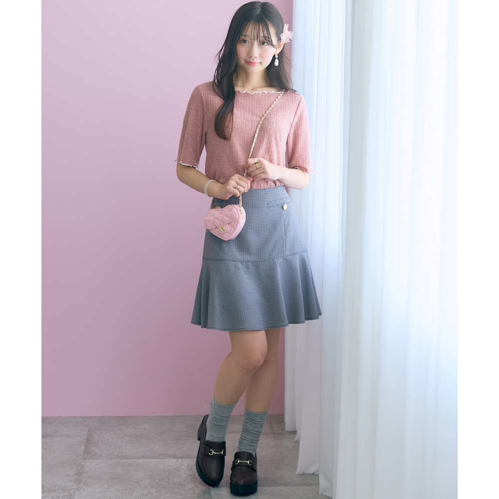 チェック柄ショート丈フレアスカート 大きいサイズ marun23