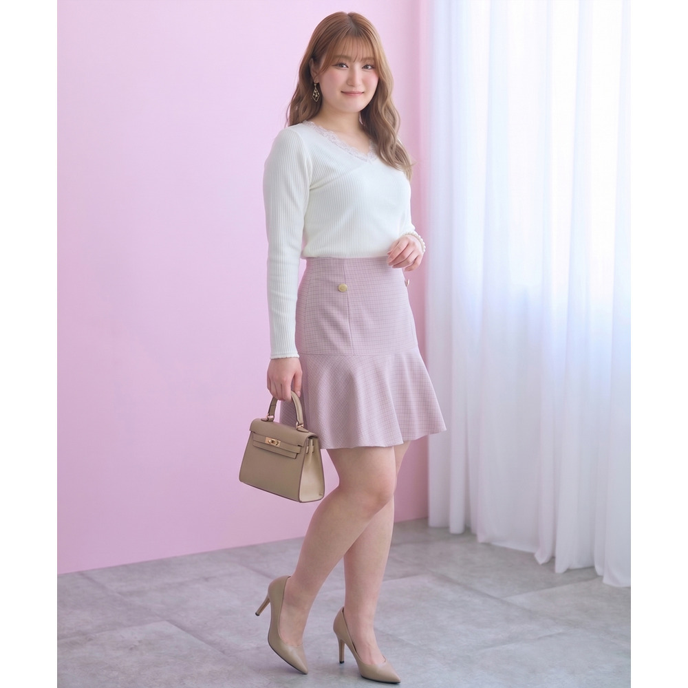 チェック柄ショート丈フレアスカート 大きいサイズ marun25