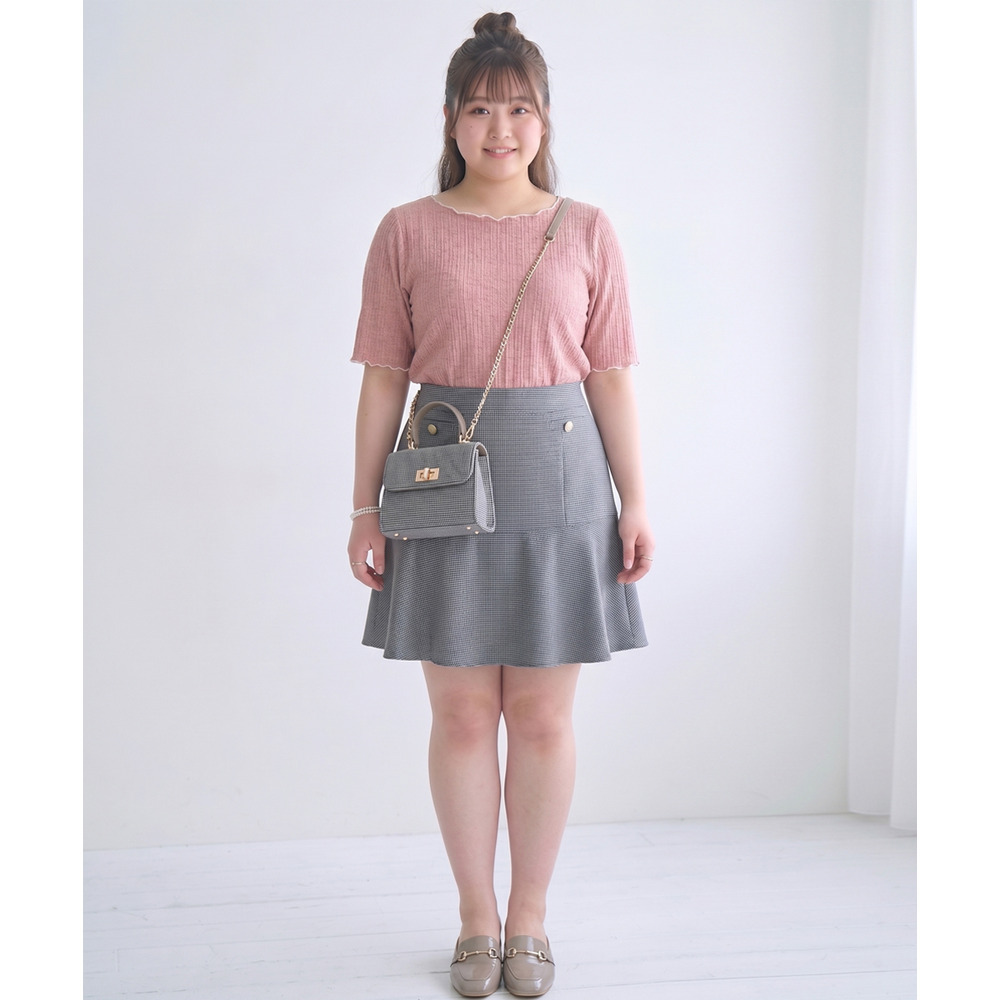 チェック柄ショート丈フレアスカート 大きいサイズ marun26