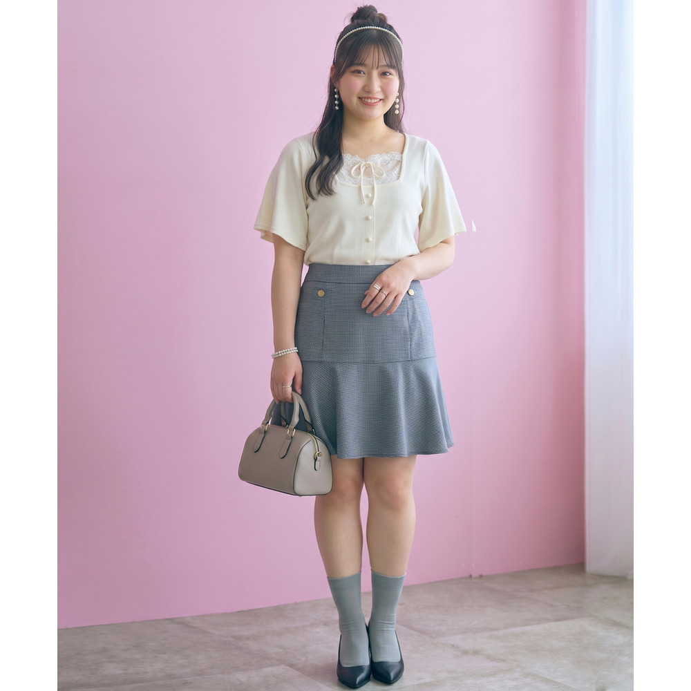 チェック柄ショート丈フレアスカート 大きいサイズ marun27