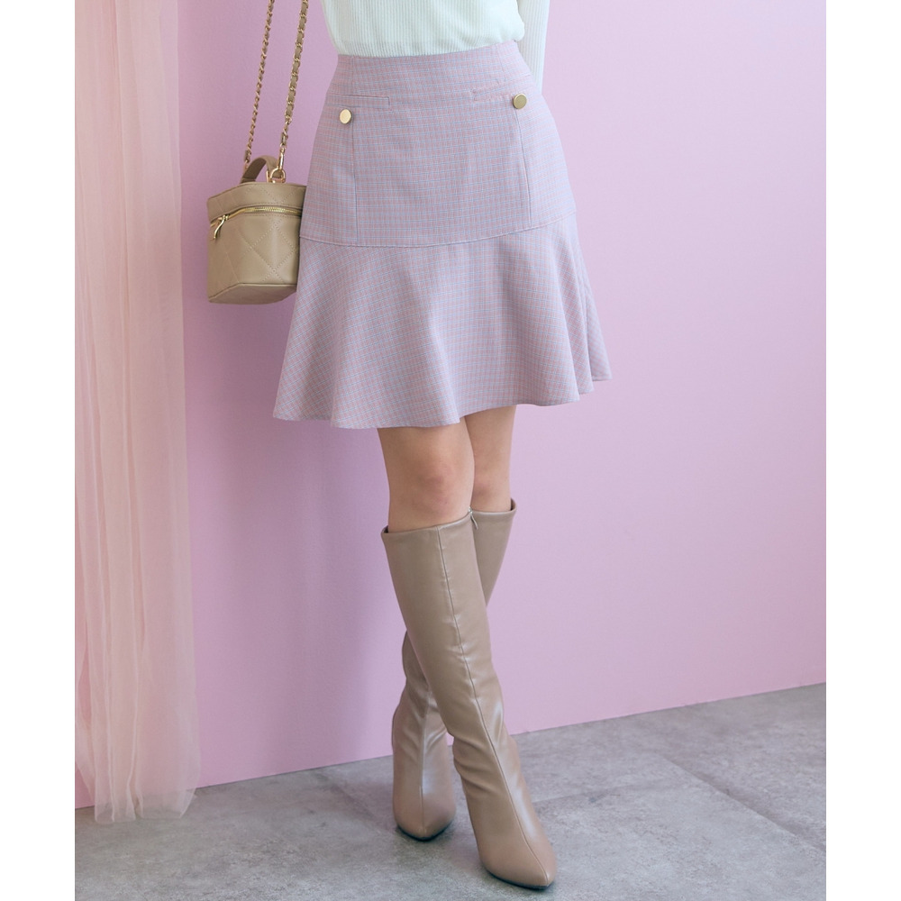 チェック柄ショート丈フレアスカート 大きいサイズ marun3