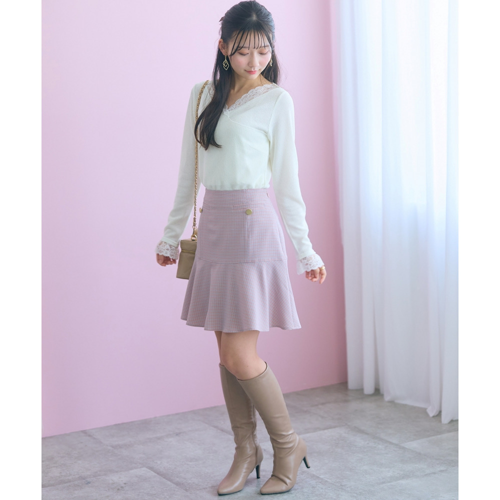 チェック柄ショート丈フレアスカート 大きいサイズ marun4