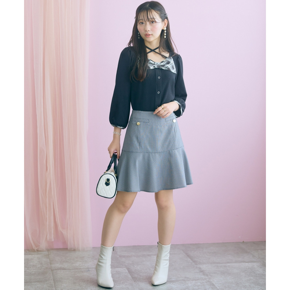 チェック柄ショート丈フレアスカート 大きいサイズ marun7