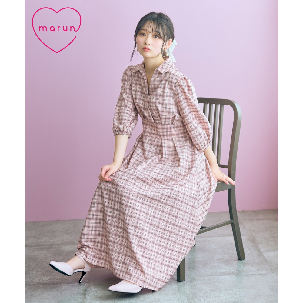 チェック柄スキッパーワンピース 大きいサイズ marun1