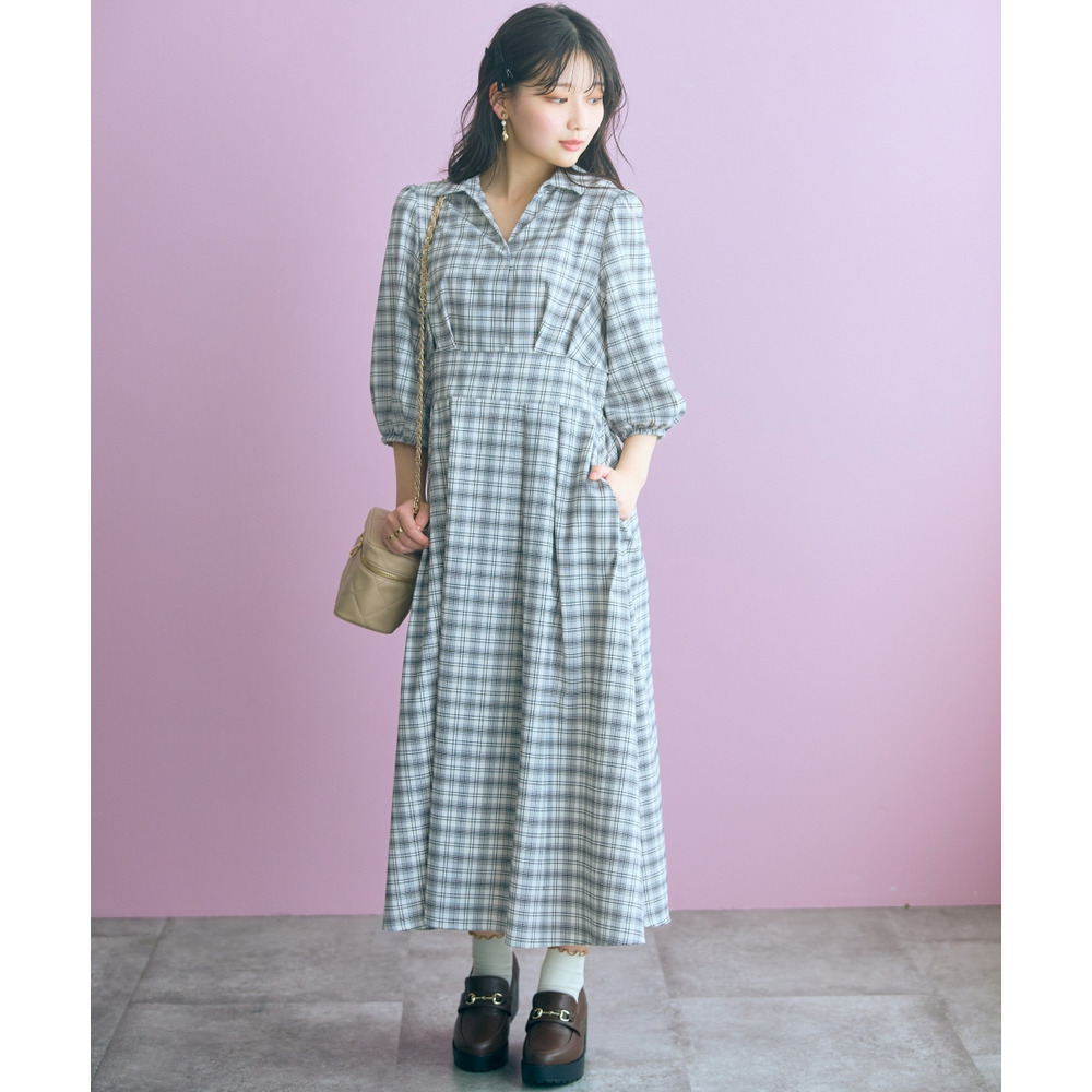 チェック柄スキッパーワンピース 大きいサイズ marun10