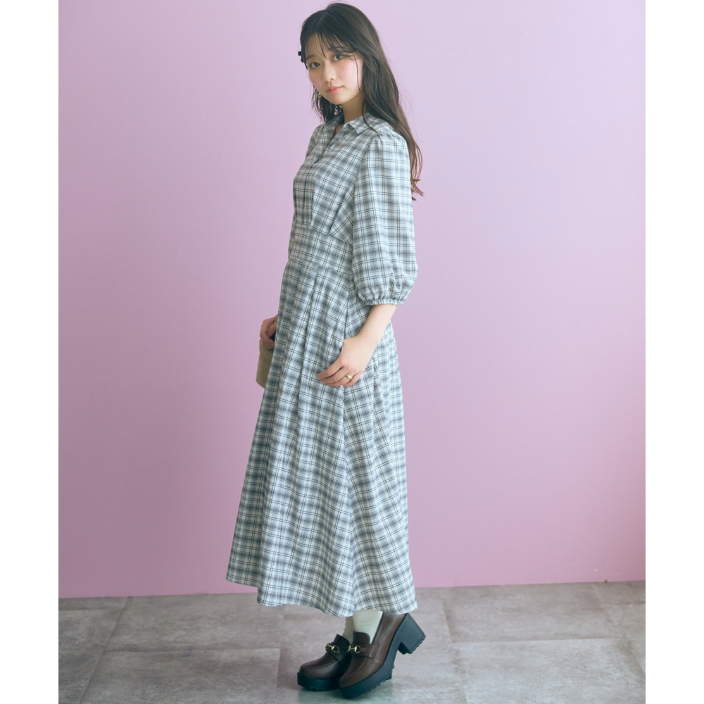 チェック柄スキッパーワンピース 大きいサイズ marun11