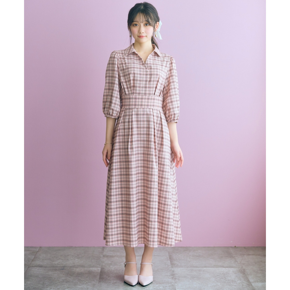 チェック柄スキッパーワンピース 大きいサイズ marun21
