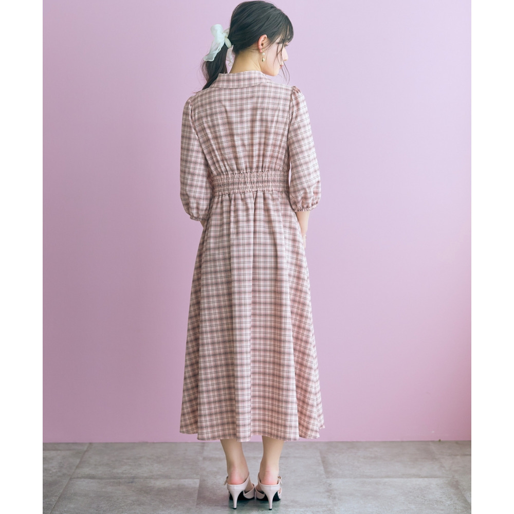 チェック柄スキッパーワンピース 大きいサイズ marun23