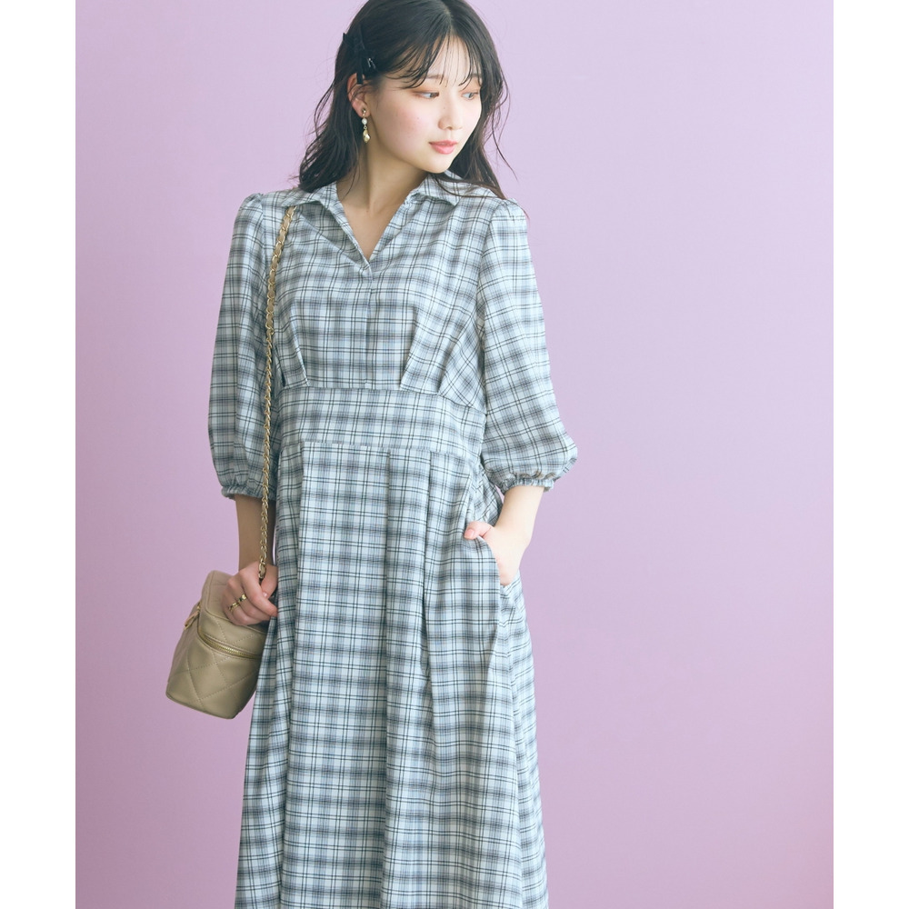 チェック柄スキッパーワンピース 大きいサイズ marun26