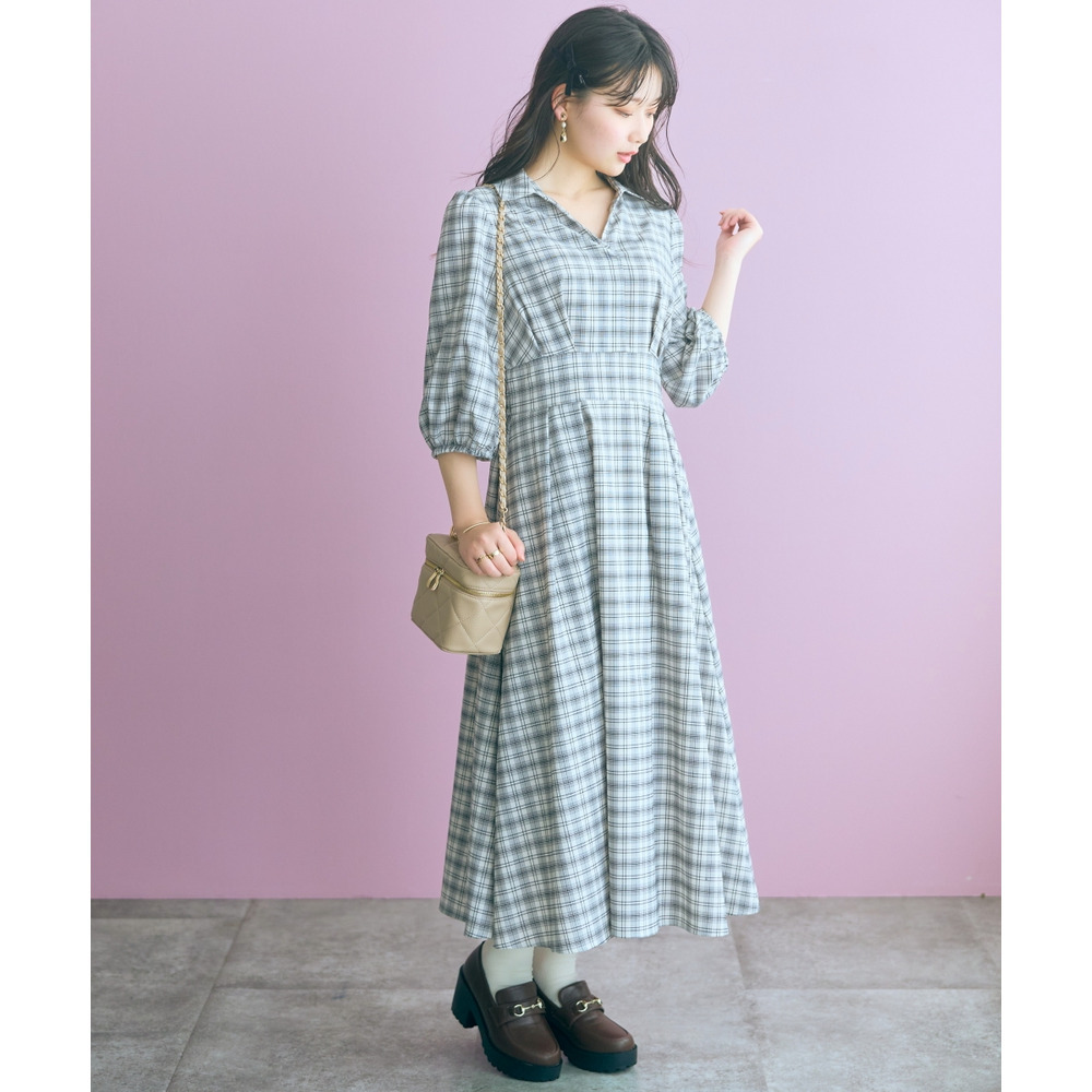 チェック柄スキッパーワンピース 大きいサイズ marun8