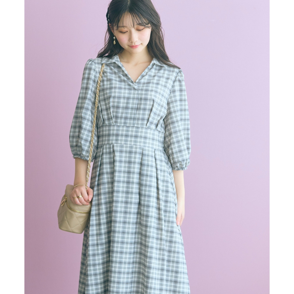 チェック柄スキッパーワンピース 大きいサイズ marun9