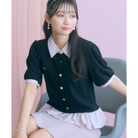 衿付ショートカーディガン風トップス　大きいサイズ　marun