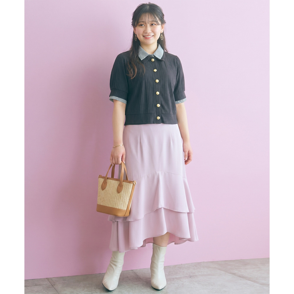 衿付ショートカーディガン風トップス 大きいサイズ marun28