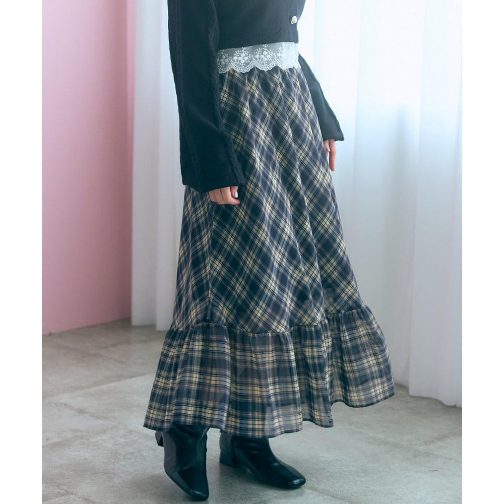 【nanaeさんコラボ】チェック柄ティアードフレアスカート　大きいサイズ　marun