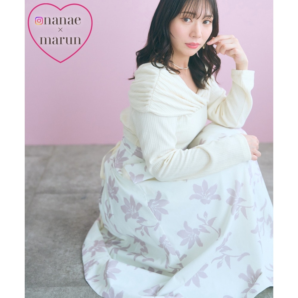 【nanaeさんコラボ】オフショル×フラワープリントドッキングワンピース　大きいサイズ　marun