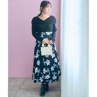 【nanaeさんコラボ】オフショル&times;フラワープリントドッキングワンピース　大きいサイズ　marun