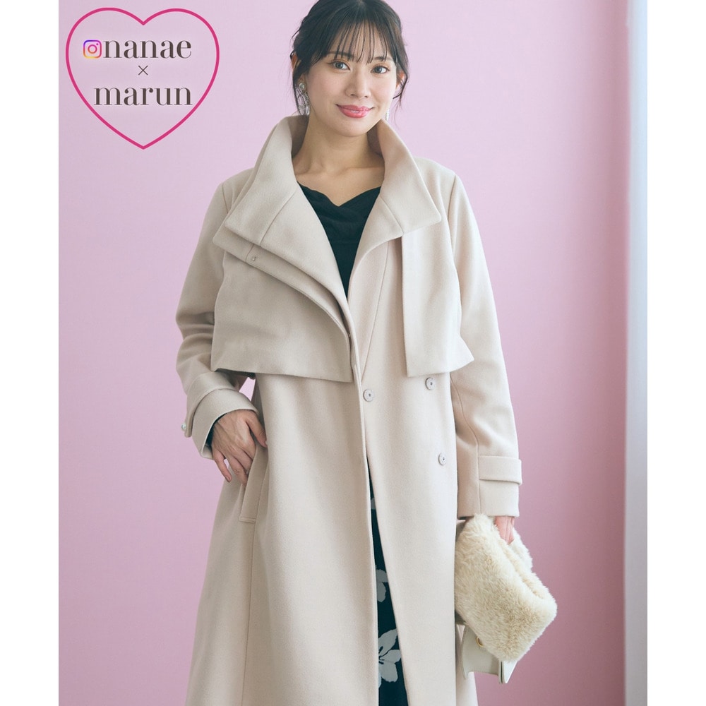 予約販売開始【nanaeさんコラボ】ダブルショールカラーロング丈コート　大きいサイズ　marun